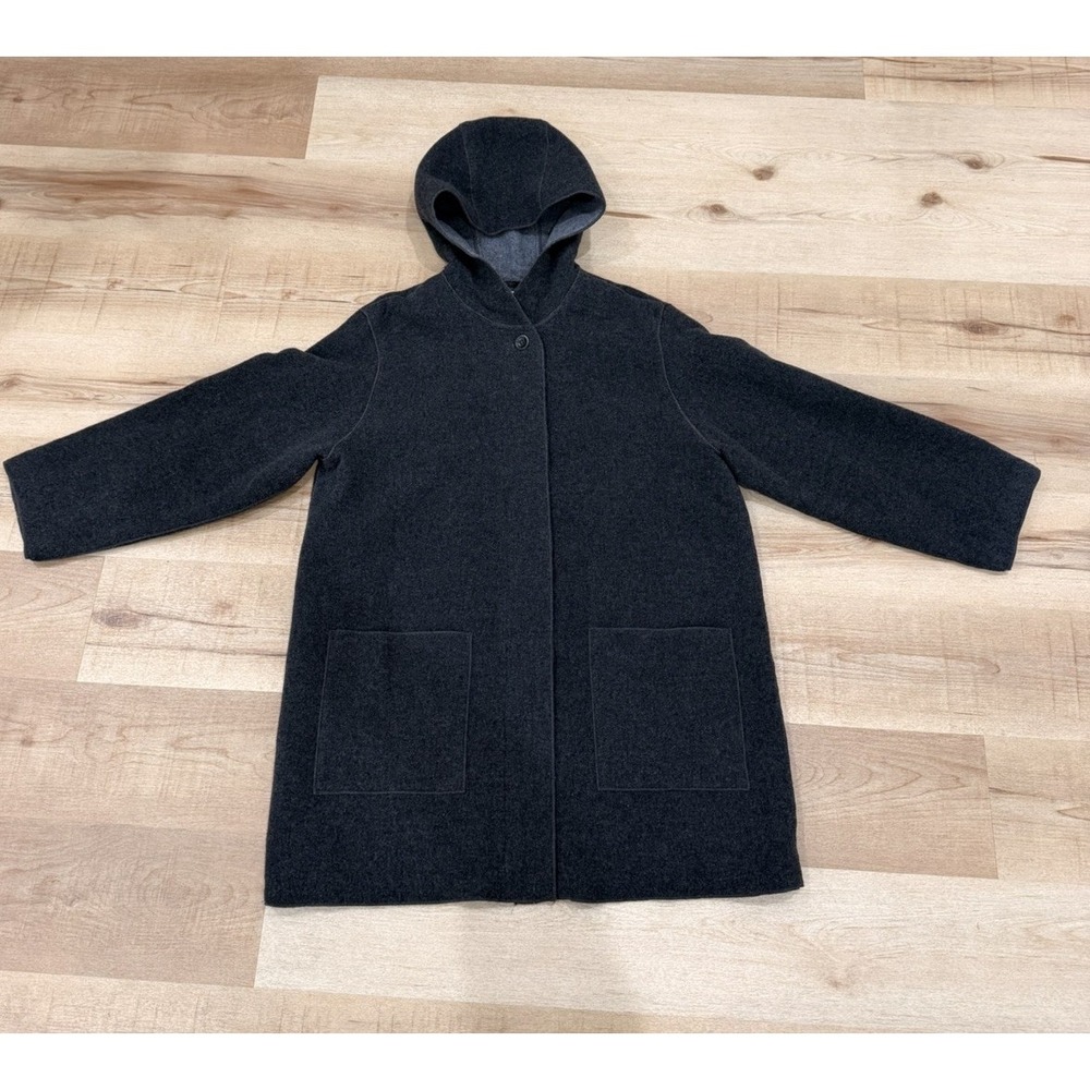 Vintage Eddie Bauer Women's XL Wool Blend Hooded Coat Charcoal Gray 90s